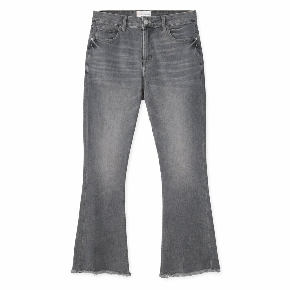 LOFT High Waist Flare Crop Gray Frayed Jeans Size 8